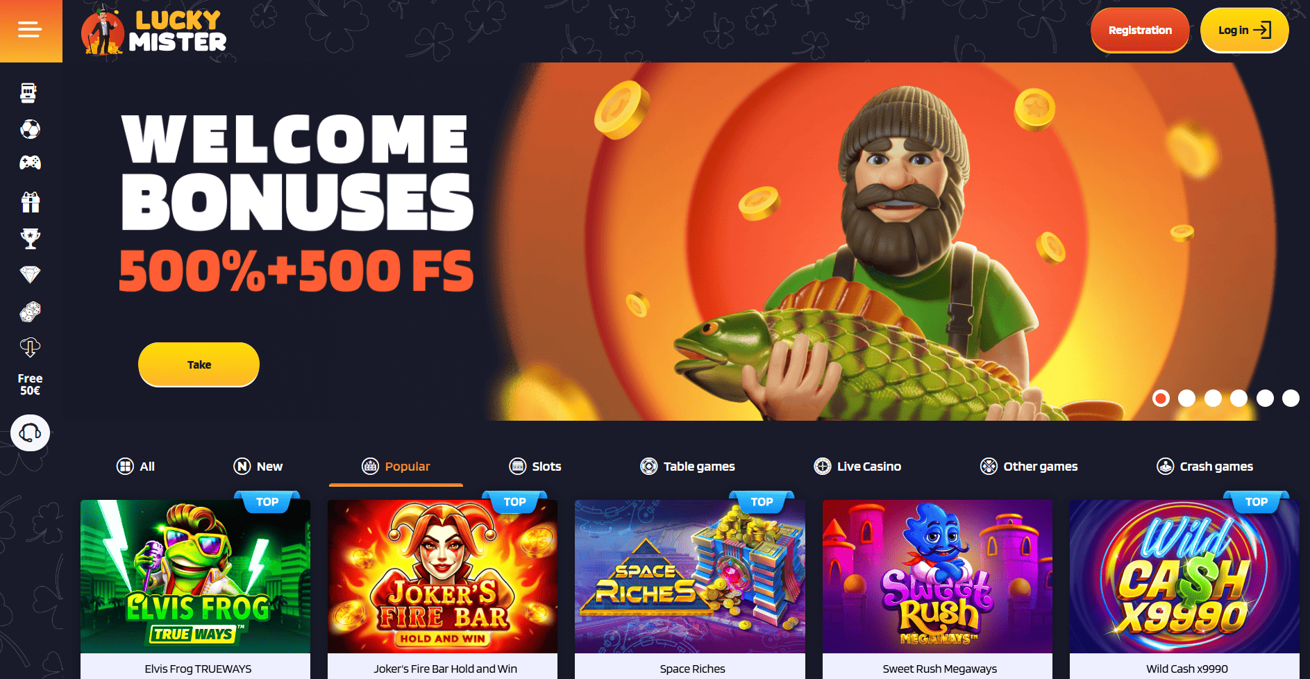Screenshot of the Lucky Mister Casino website
